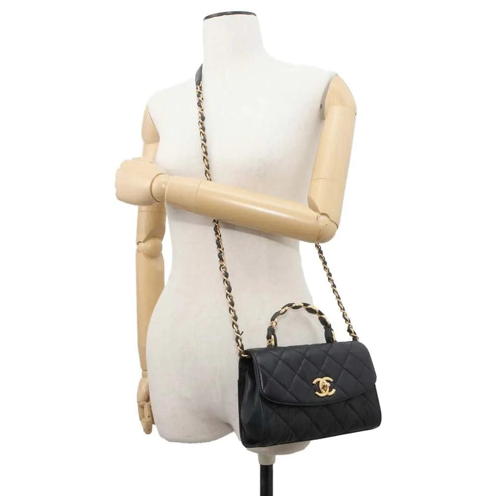 CHANEL Matelasse Top Handle 2wayBag Black AS2478 Crumple Lambskin