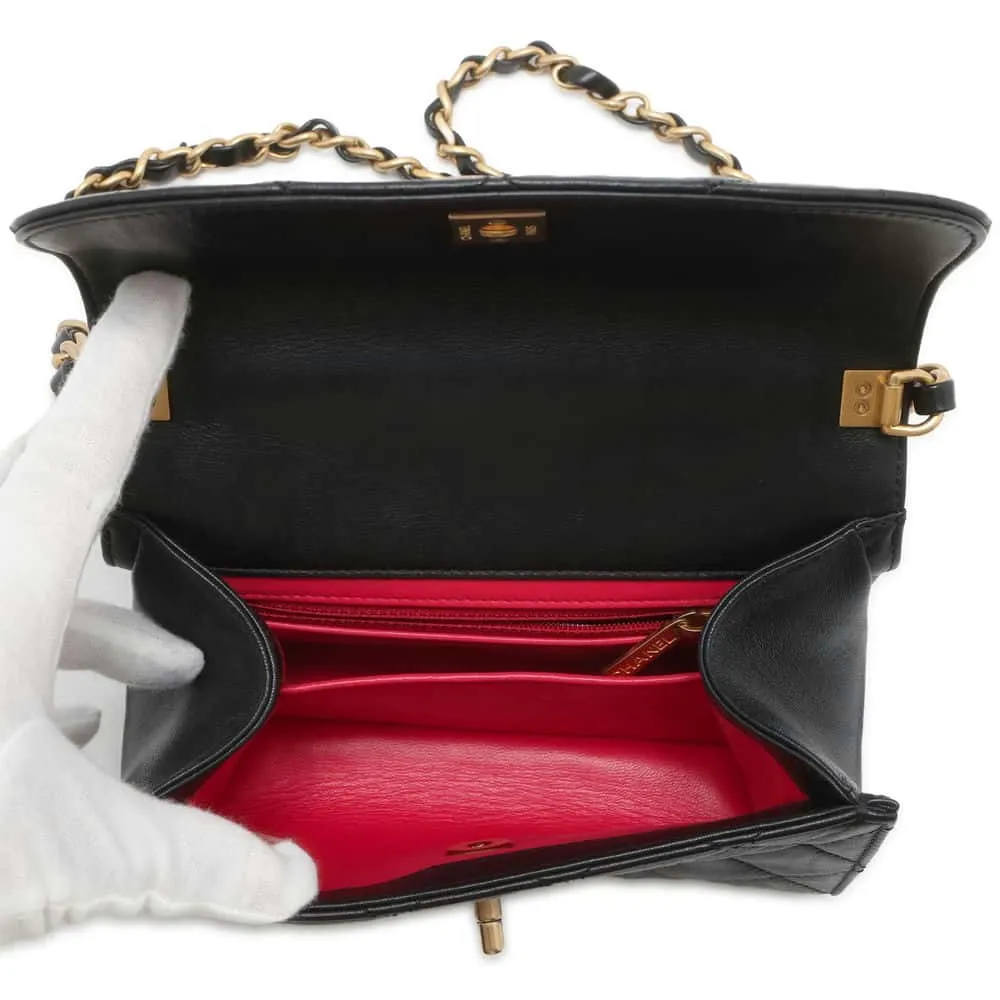 CHANEL Matelasse Top Handle 2wayBag Black AS2478 Crumple Lambskin
