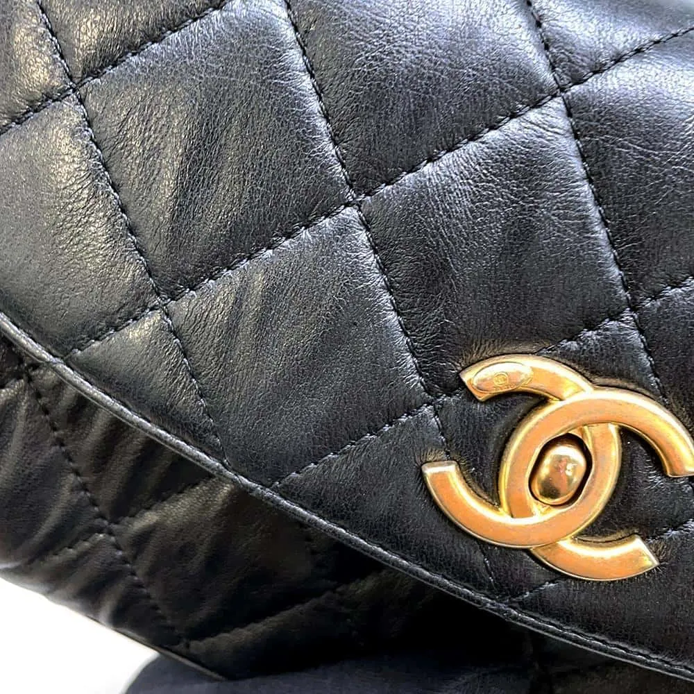 CHANEL Matelasse Top Handle 2wayBag Black AS2478 Crumple Lambskin