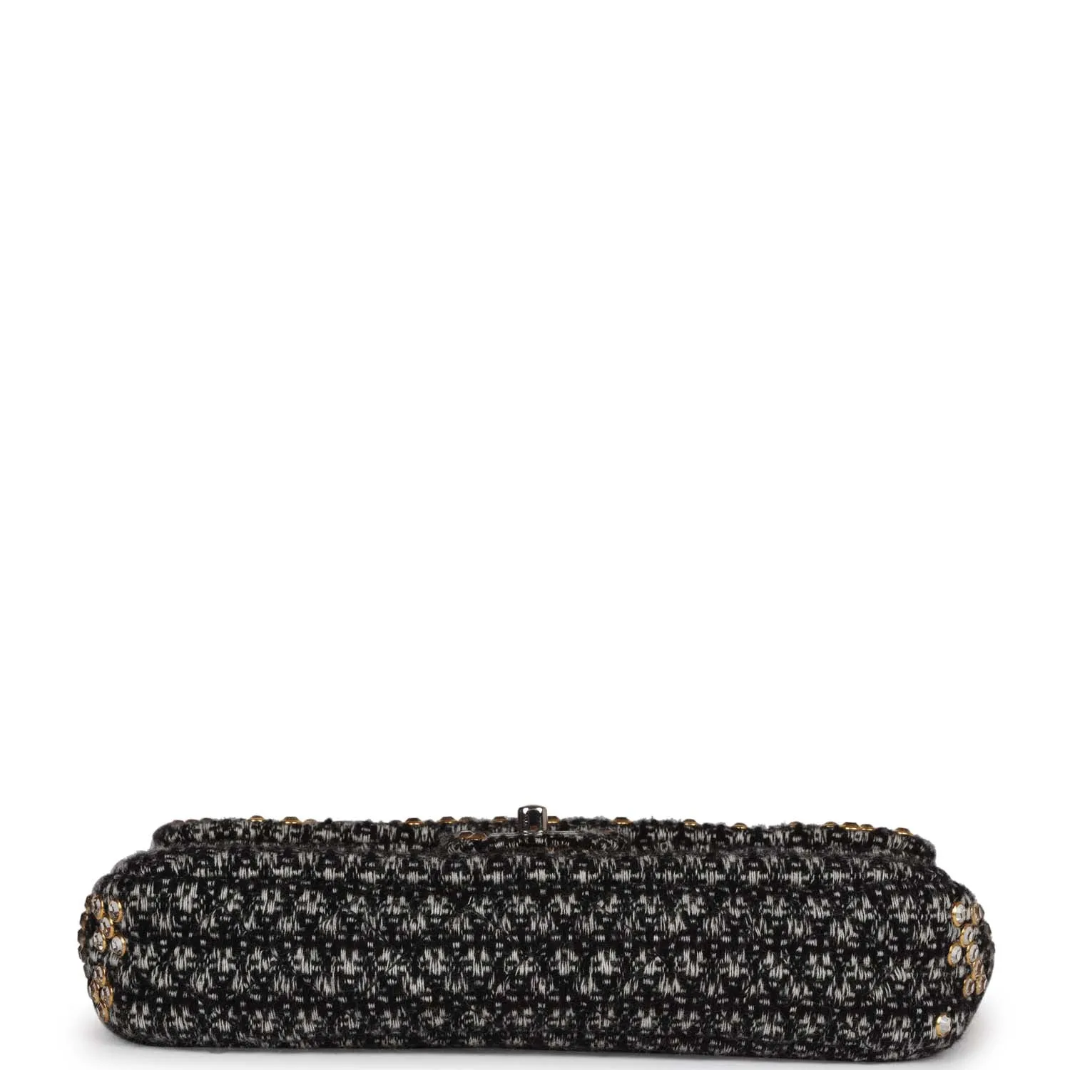 Chanel Medium Single Flap Black and White Tweed With Crystals Silver Hardware