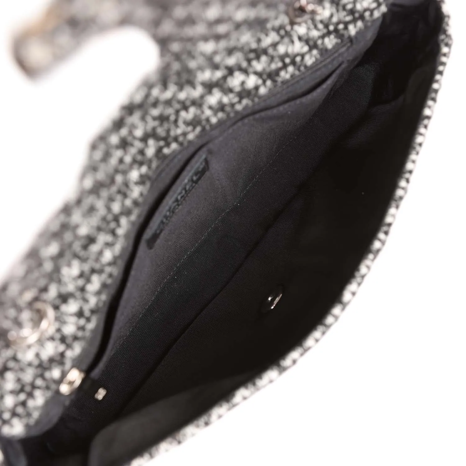 Chanel Medium Single Flap Black and White Tweed With Crystals Silver Hardware
