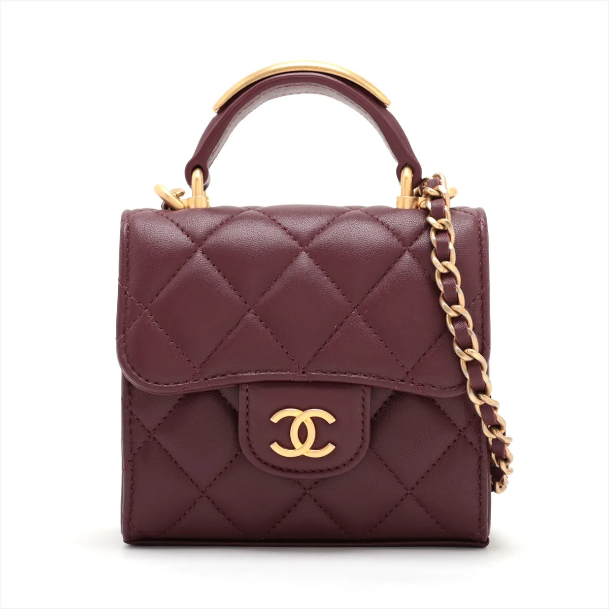 Chanel Mini Matrasse  Chain Shoulder Bag Top Handle Bordeaux G