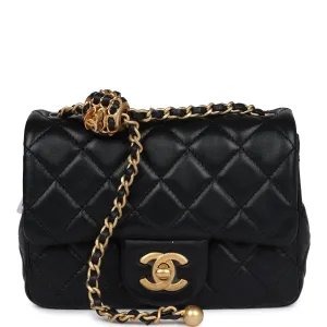 Chanel Mini Square Pearl Crush Flap Bag Black Lambskin Anitque Gold Hardware