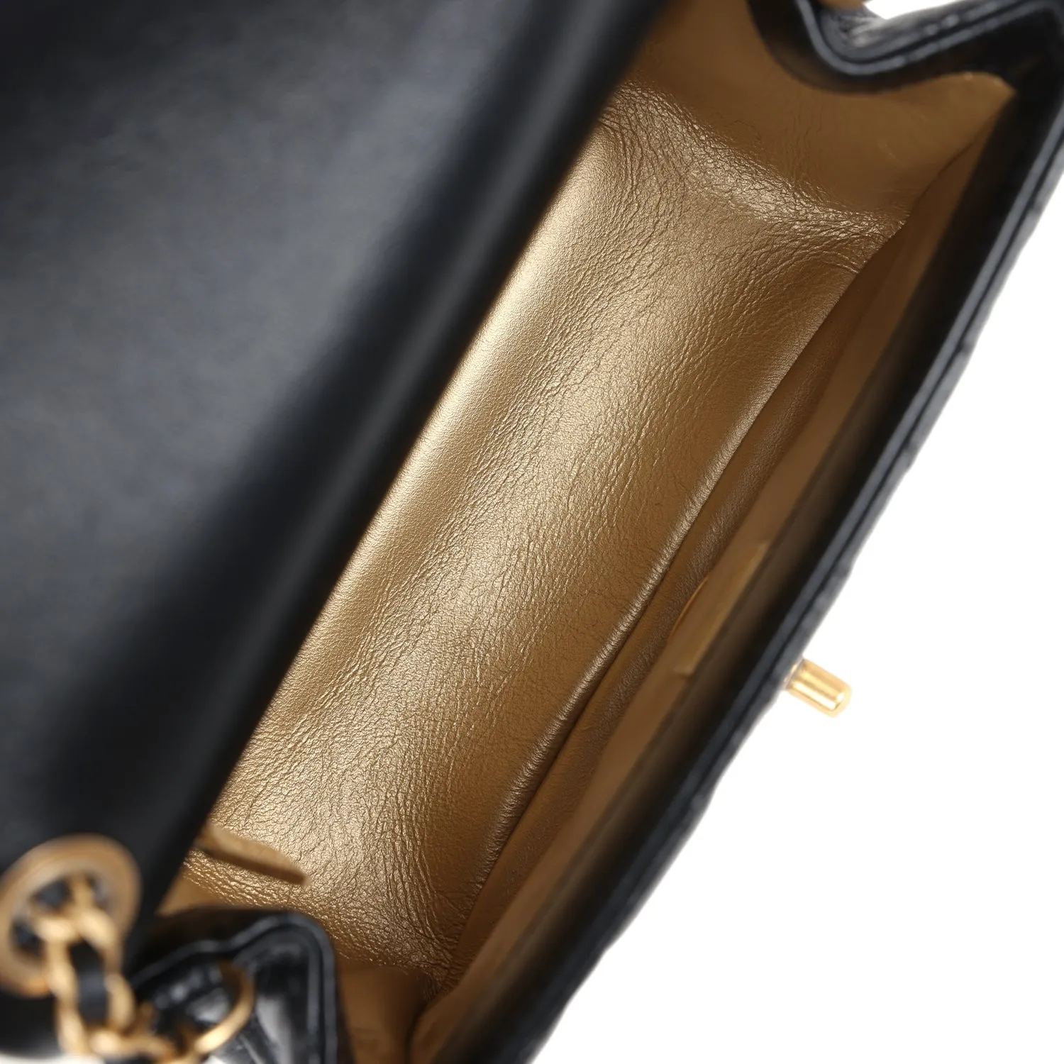Chanel Mini Square Pearl Crush Flap Bag Black Lambskin Anitque Gold Hardware