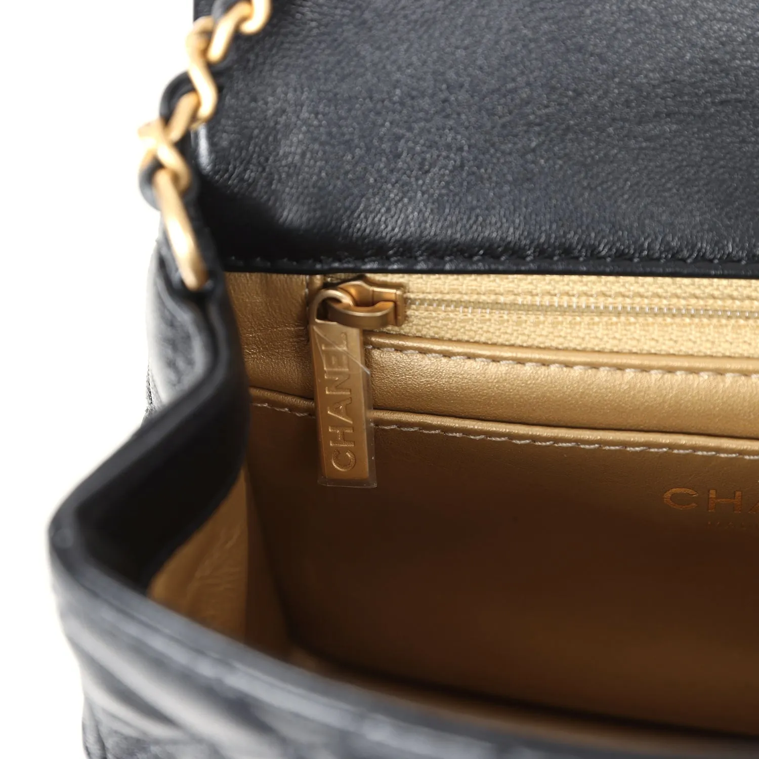 Chanel Mini Square Pearl Crush Flap Bag Black Lambskin Anitque Gold Hardware