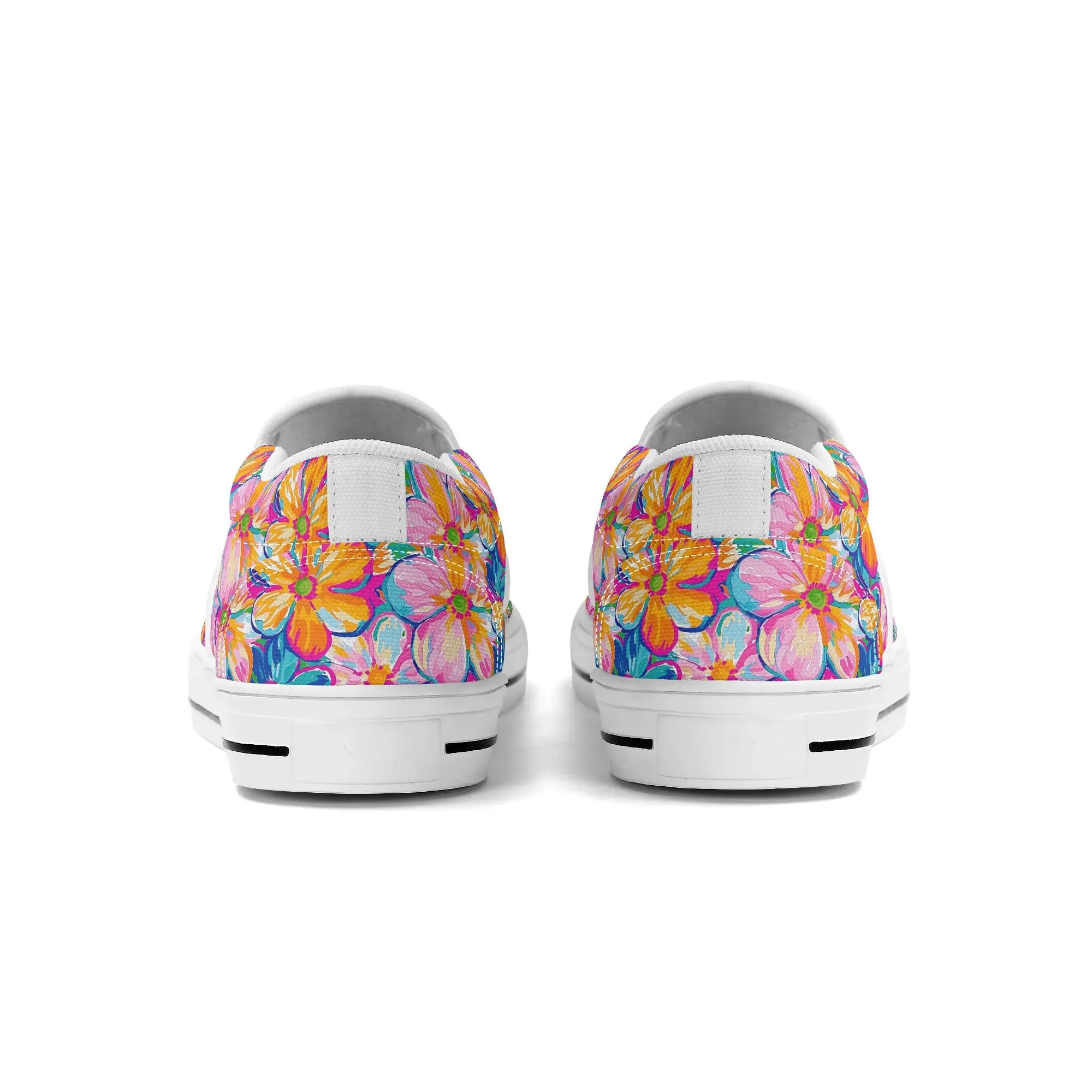 Chromatic Blossoms: Large Watercolor Flowers in Mixed Pinks, Blues, and Oranges Womens Canvas Slip On Shoes US5-US12