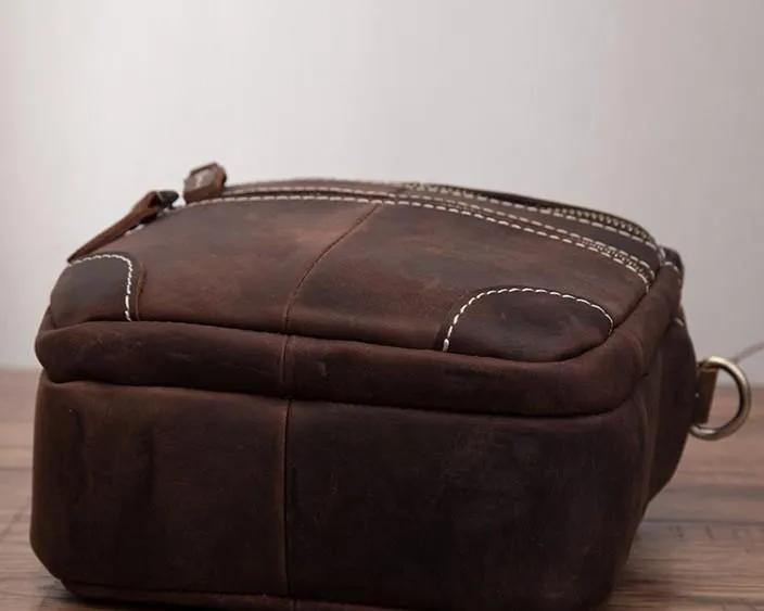 Coffee Leather Mens Small Messenger Bag Cool Mini Side Bag Belt Bag for men