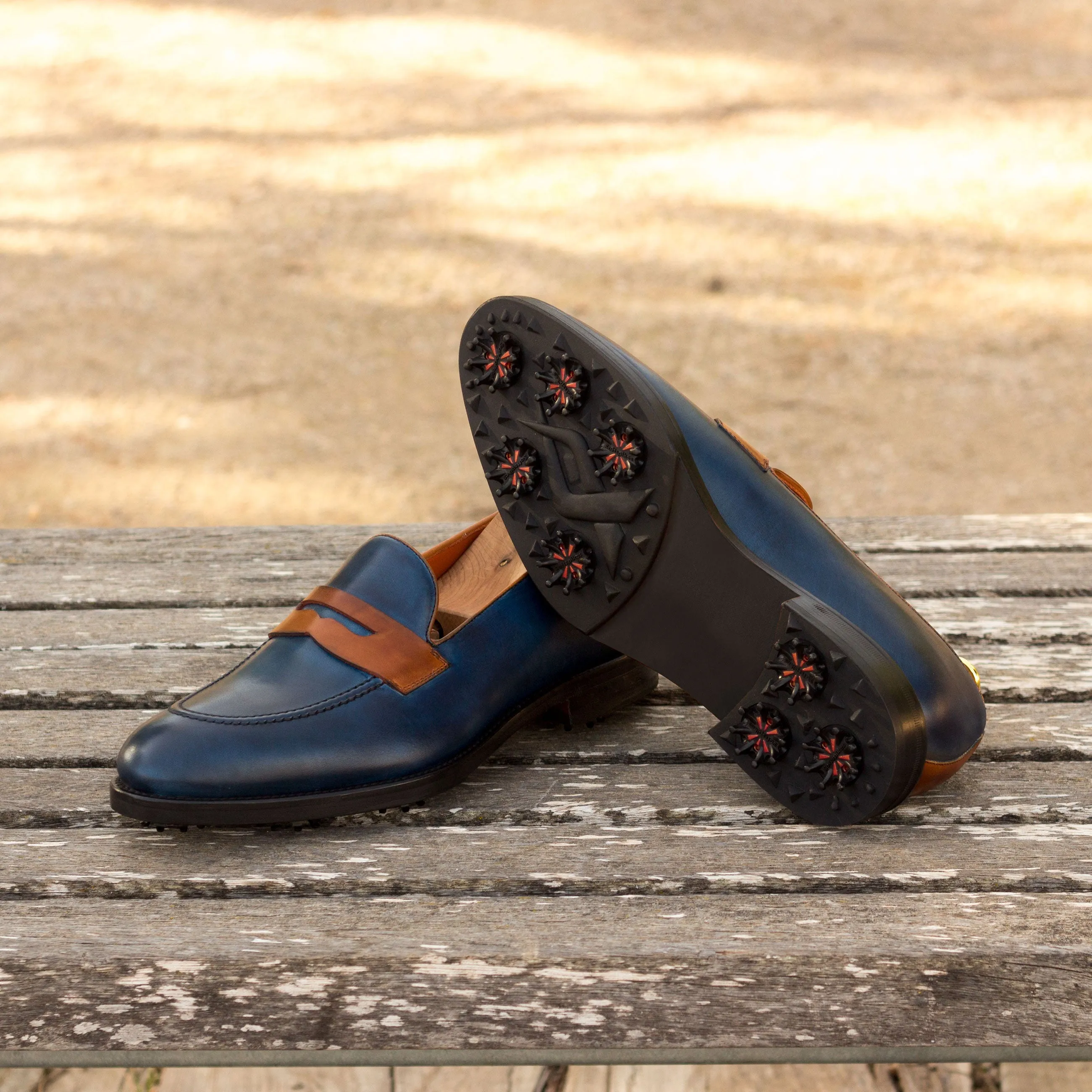 Cognac & navy Penny Loafer Golf Shoes