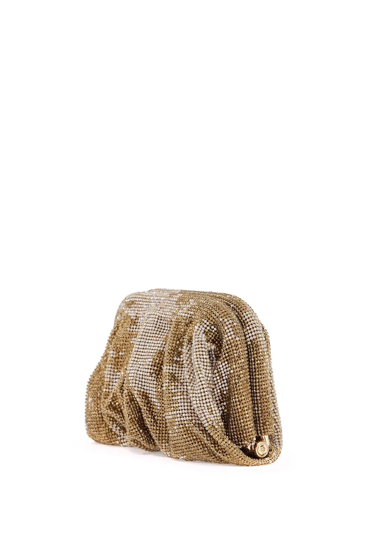 compact bag in sparkling gold rhinestone mesh with hook closure SS25011 A TRICK OF THE LIGHT GOLD-CRYSTAL