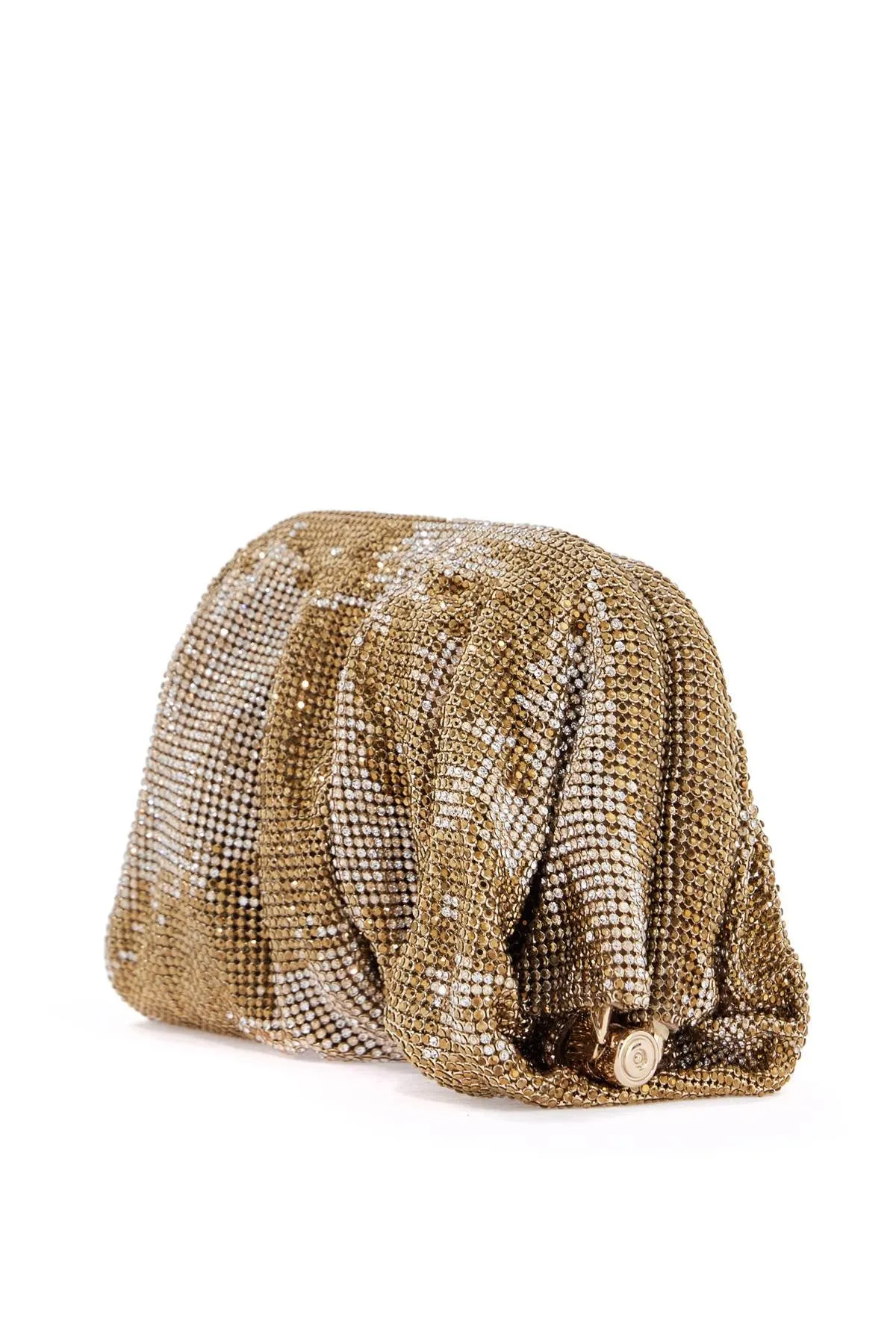 compact bag in sparkling gold rhinestone mesh with hook closure SS25011 A TRICK OF THE LIGHT GOLD-CRYSTAL