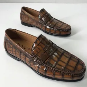 Crocodile  Leather Shoes Mens Slip-On Driving Loafer Shoes Vintage Colors