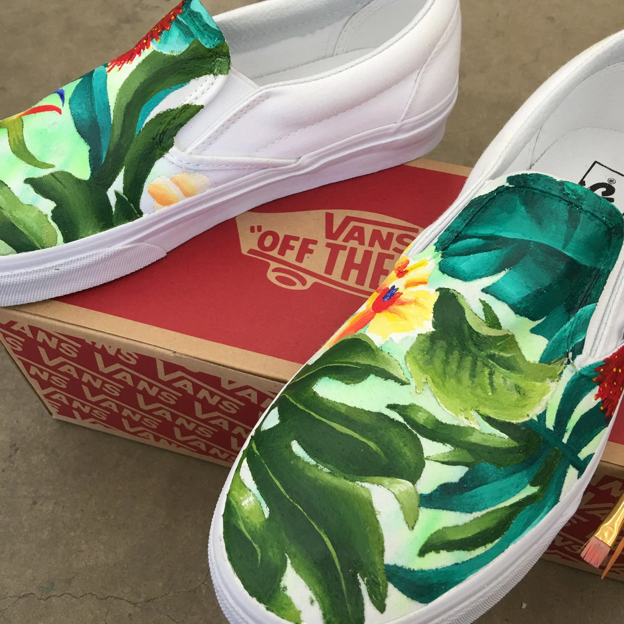 Custom Painted Tropical Slip On Vans