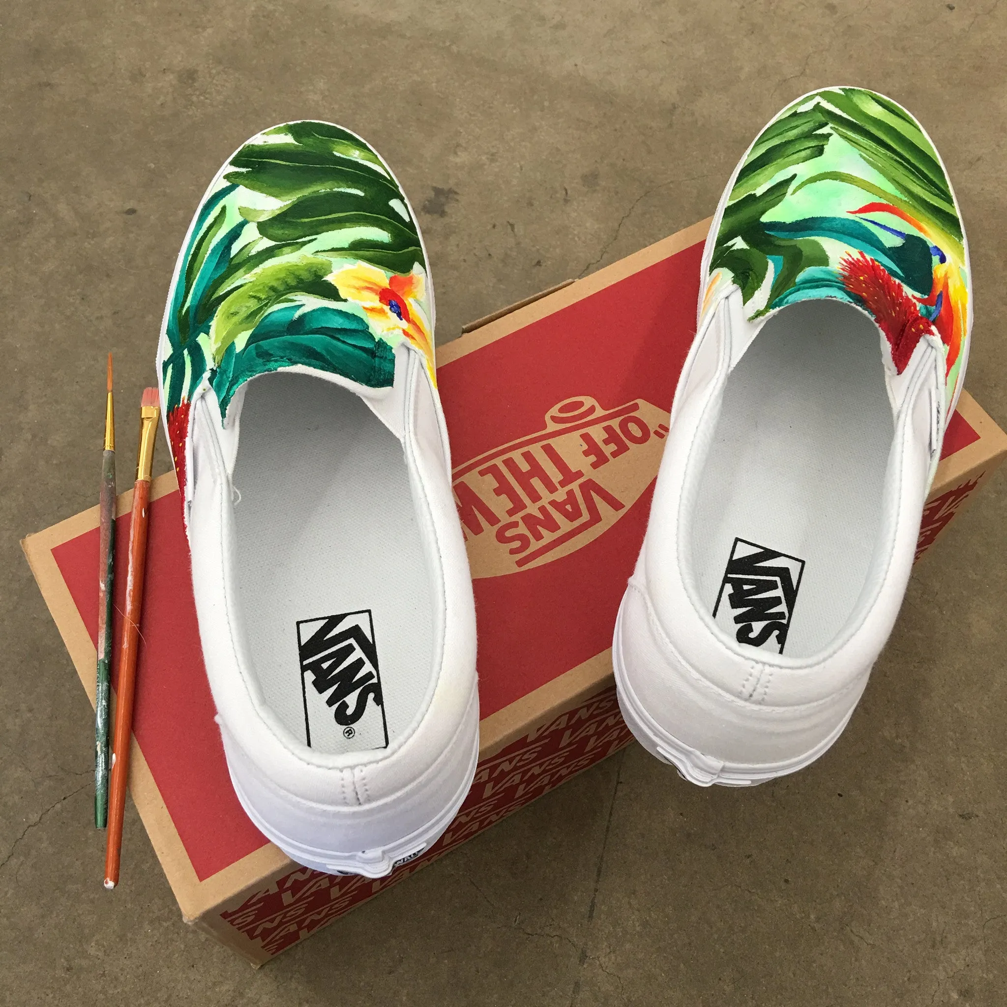 Custom Painted Tropical Slip On Vans
