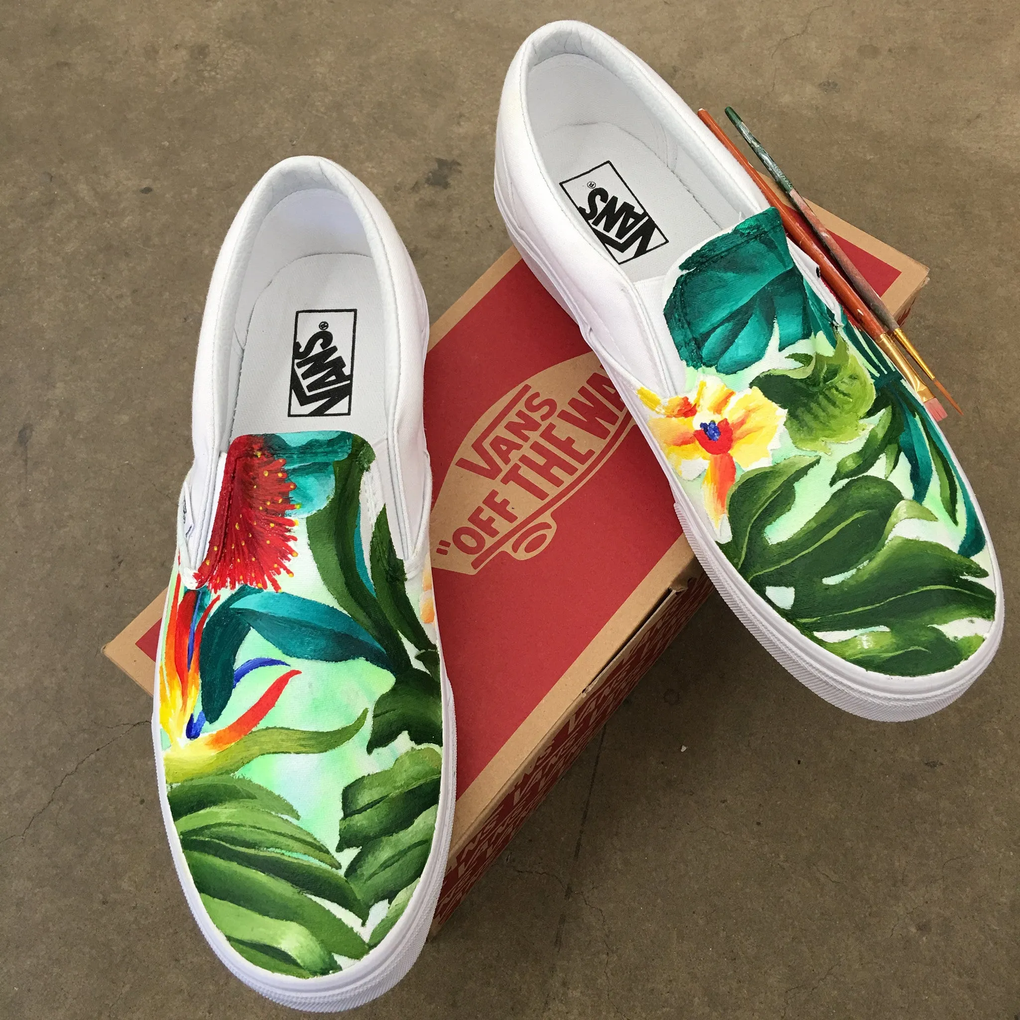 Custom Painted Tropical Slip On Vans
