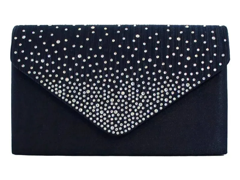 Deep Navy Diamante Overlay Clutch Bag
