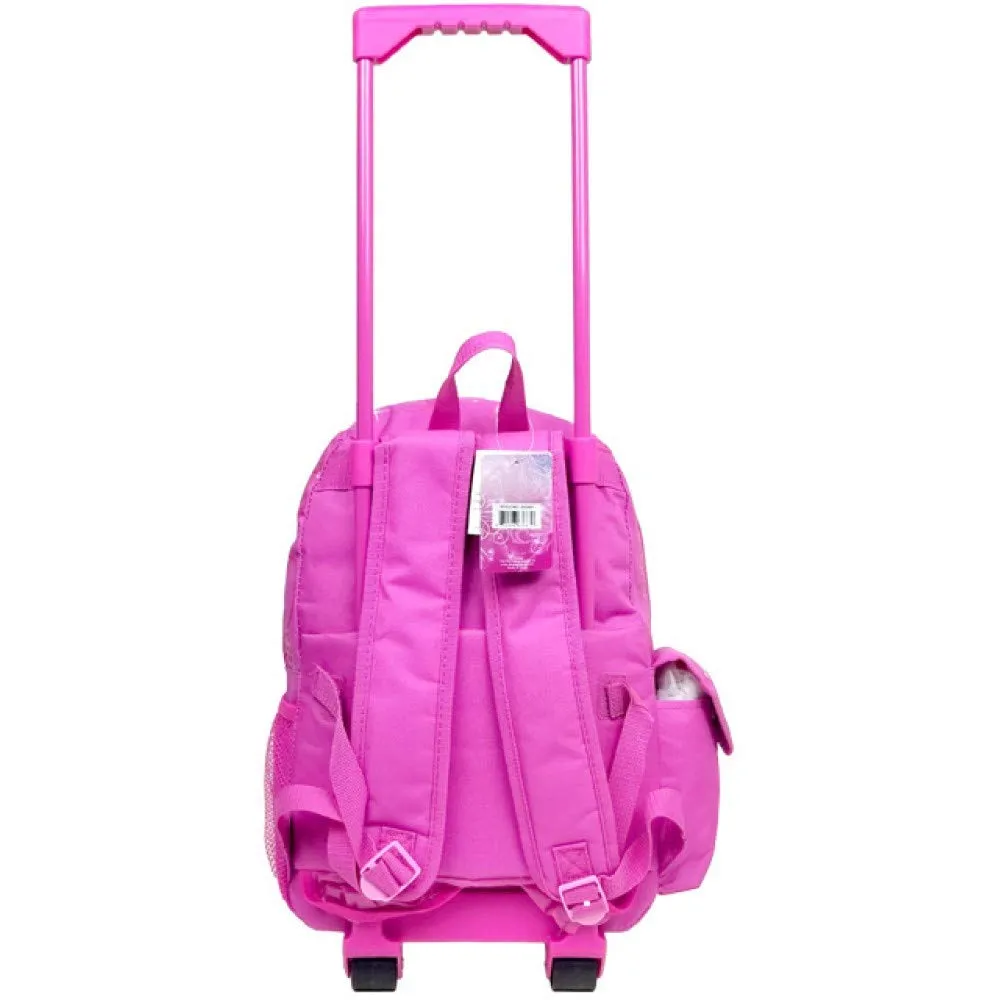 Disney Large Rolling Backpack Princess w/ Flowers Pink School Bag New a03887