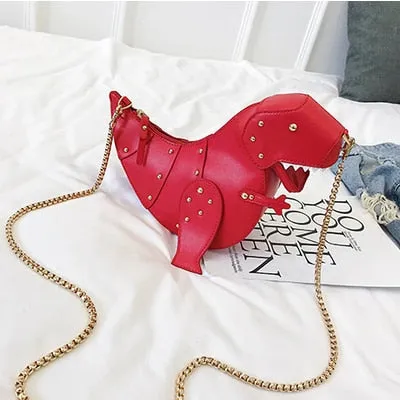 Dusun Rivet Personality Dinosaur Design Fashion Leather Crossbody Mini Messenger Bag Women Chain
