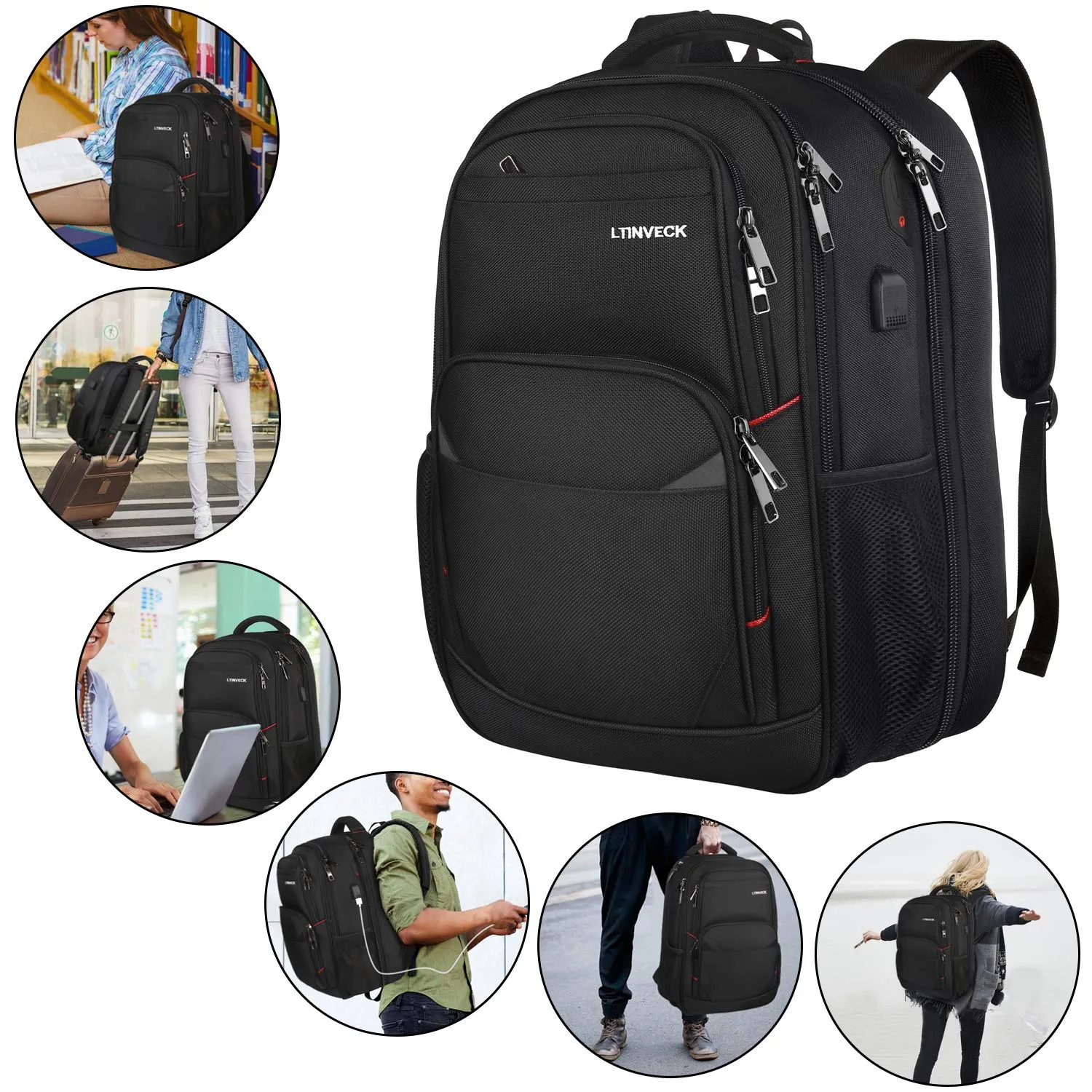 Extra Large Backpack, 17.3 inch Travel Laptop Computer Backpack for Men Women, TSA Durable USB Port Backpack with Luggage Sleeve, Heavy Duty 45L Big Business College School Bookbag Fits 17 Inch Laptops