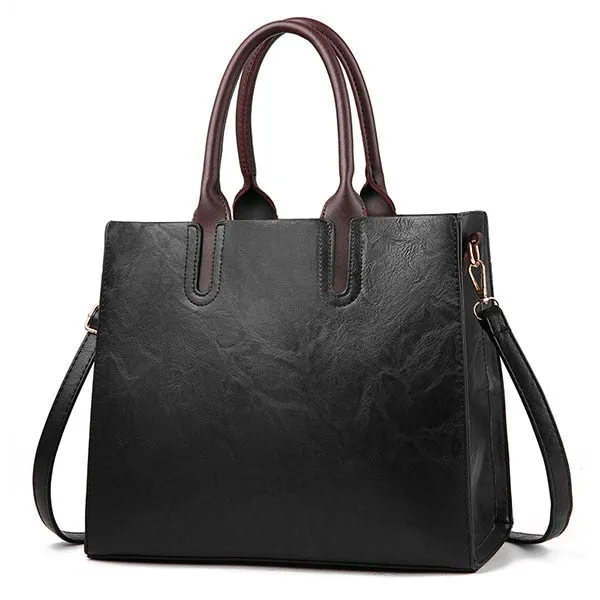 Famous Brand Designer Handbags Leather Bags Women Large Capacity Vintage Hand Top-Handle Bags Solid Tote Ladies Shoulder Bag