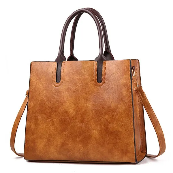 Famous Brand Designer Handbags Leather Bags Women Large Capacity Vintage Hand Top-Handle Bags Solid Tote Ladies Shoulder Bag