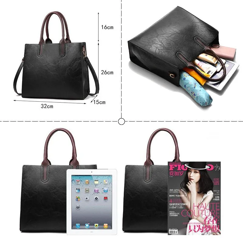 Famous Brand Designer Handbags Leather Bags Women Large Capacity Vintage Hand Top-Handle Bags Solid Tote Ladies Shoulder Bag