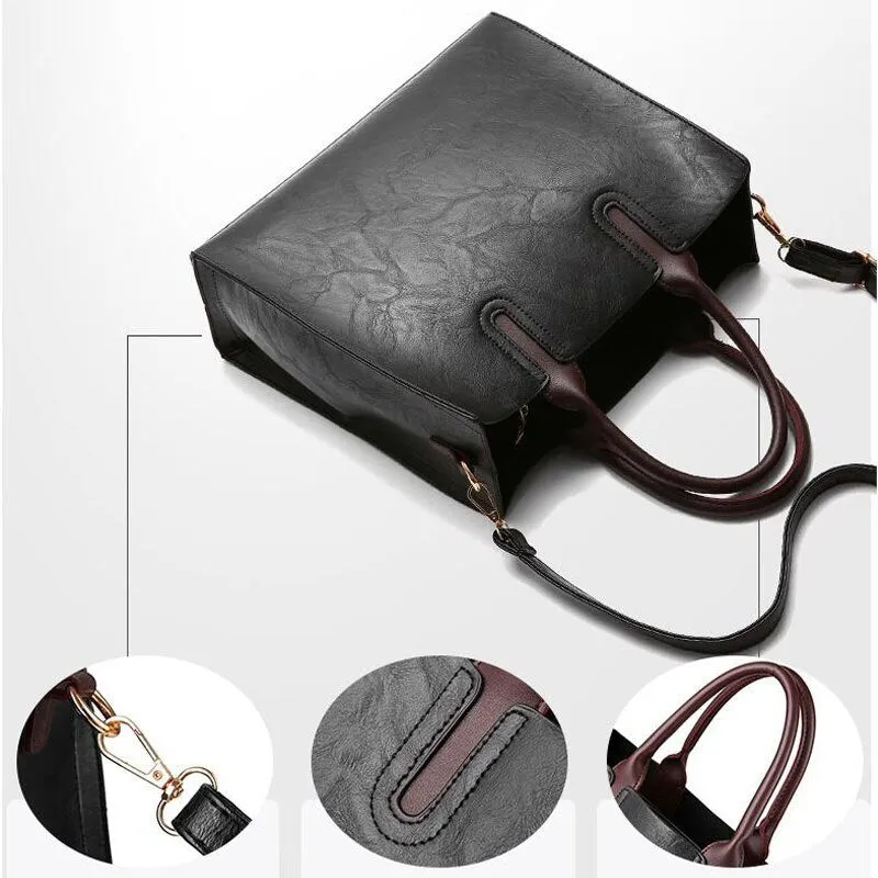 Famous Brand Designer Handbags Leather Bags Women Large Capacity Vintage Hand Top-Handle Bags Solid Tote Ladies Shoulder Bag