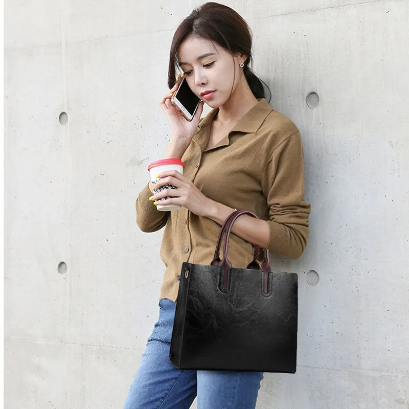 Famous Brand Designer Handbags Leather Bags Women Large Capacity Vintage Hand Top-Handle Bags Solid Tote Ladies Shoulder Bag