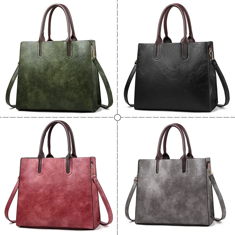 Famous Brand Designer Handbags Leather Bags Women Large Capacity Vintage Hand Top-Handle Bags Solid Tote Ladies Shoulder Bag