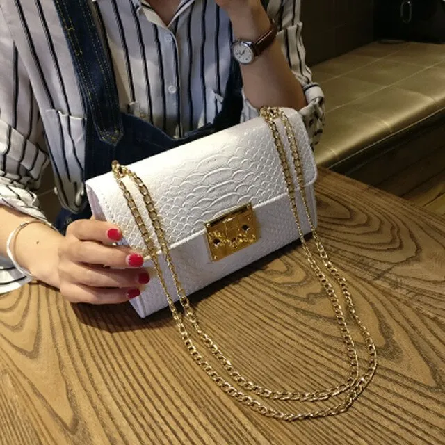 Fashion Alligator PU Leather Shoulder & Crossbody Bag – Women’s Flap Messenger Handbag with Chain
