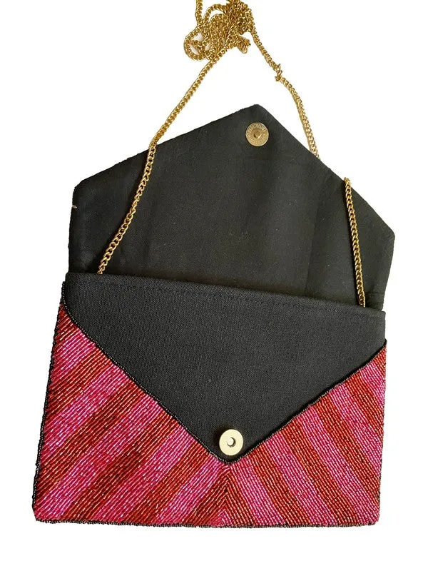 Fuchsia & Red Beaded Clutch