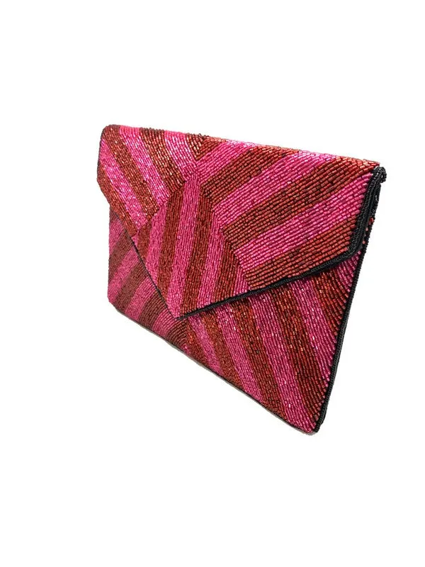 Fuchsia & Red Beaded Clutch