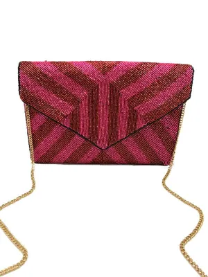 Fuchsia & Red Beaded Clutch