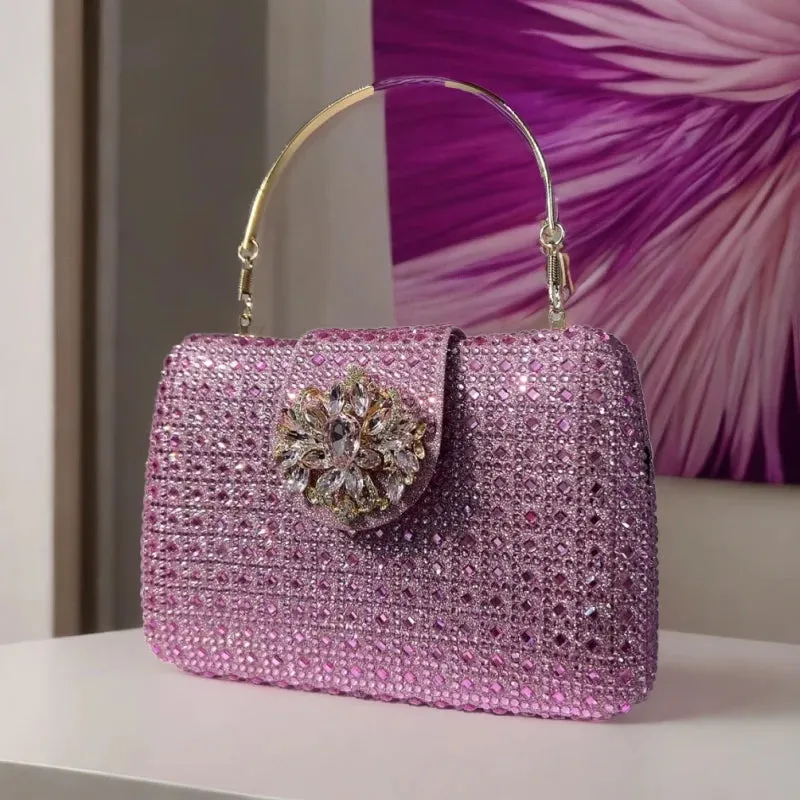 Green/Blue Crystal Handbag with Strap: Boutique Metallic Rhinestone Purses and Handbags, Bridal Wedding Big Gems Handbag