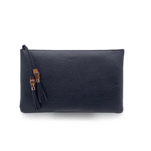 Gucci Black Leather Pochette Bamboo Tassel Clutch Bag Handbag