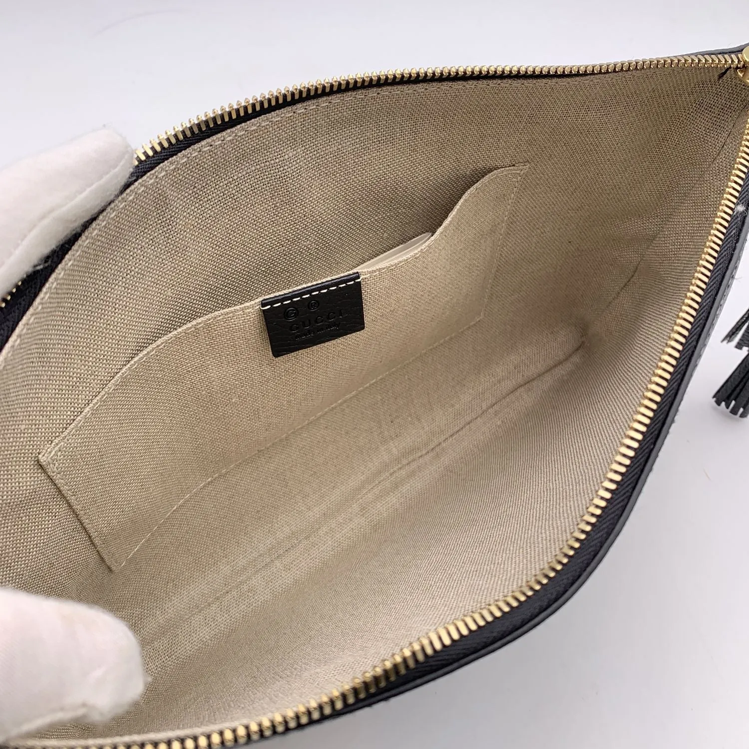Gucci Black Leather Pochette Bamboo Tassel Clutch Bag Handbag