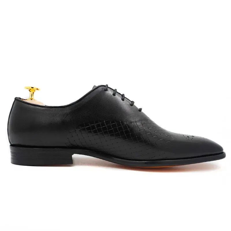 Italian Brand Men's Dress Shoes Lace Up Black Brown Weave Genuine Leather Mens Shoes Wedding Office Oxford Shoes For Men