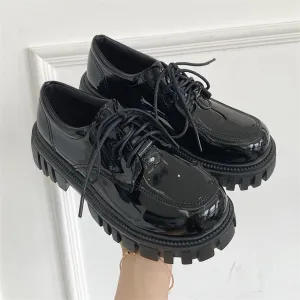 Joskaa Black Vintage Oxford Platform Shoes Women Spring Autumn Fashion Comfortable Leather Platform Oxfords Loafers Casual Shoes 2024