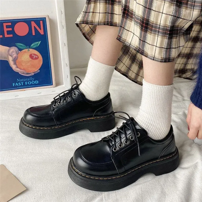Joskaa Platform Oxfords Women's Shoes Women Heels Platforms Lolita Shoes School Uniform Shoes Student Girls Kawaii Round Toe Mary Janes