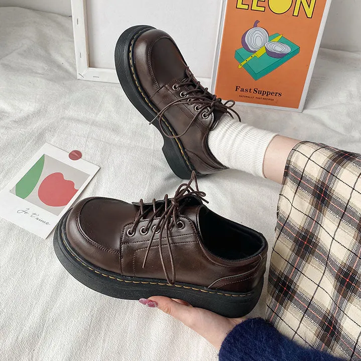 Joskaa Platform Oxfords Women's Shoes Women Heels Platforms Lolita Shoes School Uniform Shoes Student Girls Kawaii Round Toe Mary Janes