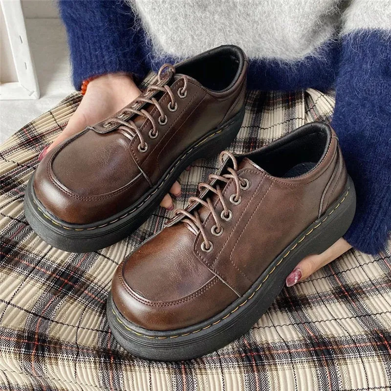 Joskaa Platform Oxfords Women's Shoes Women Heels Platforms Lolita Shoes School Uniform Shoes Student Girls Kawaii Round Toe Mary Janes