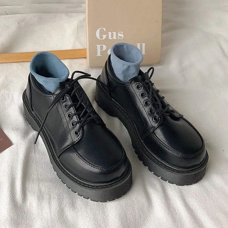 Joskaa Platform Oxfords Women's Shoes Women Heels Platforms Lolita Shoes School Uniform Shoes Student Girls Kawaii Round Toe Mary Janes