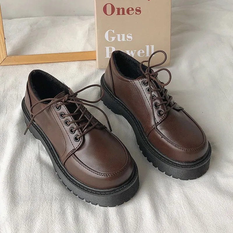 Joskaa Platform Oxfords Women's Shoes Women Heels Platforms Lolita Shoes School Uniform Shoes Student Girls Kawaii Round Toe Mary Janes