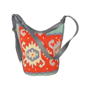 Kilim Boho Sling Bag - Crossbody Hobo Bag - Turkish Kilim Leather Bag