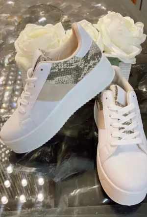 Lace-Up Snake White Platform Sneakers Shoes