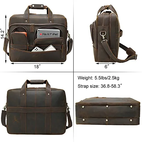 Large Leather Briefcase for Men - Business Travel