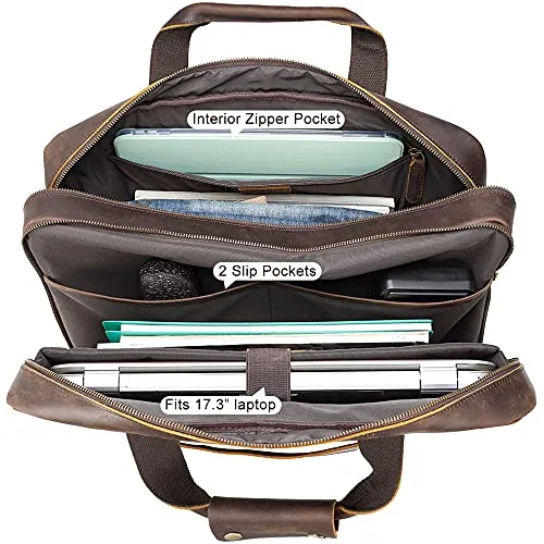 Large Leather Briefcase for Men - Business Travel