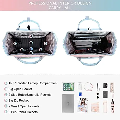 LOVEVOOK Laptop Backpack for Women Fashion Business Computer Backpacks Travel Bags Purse Doctor Nurse Work Backpack with USB Port, Fits 15.6-Inch Laptop Pink-Sky Blue