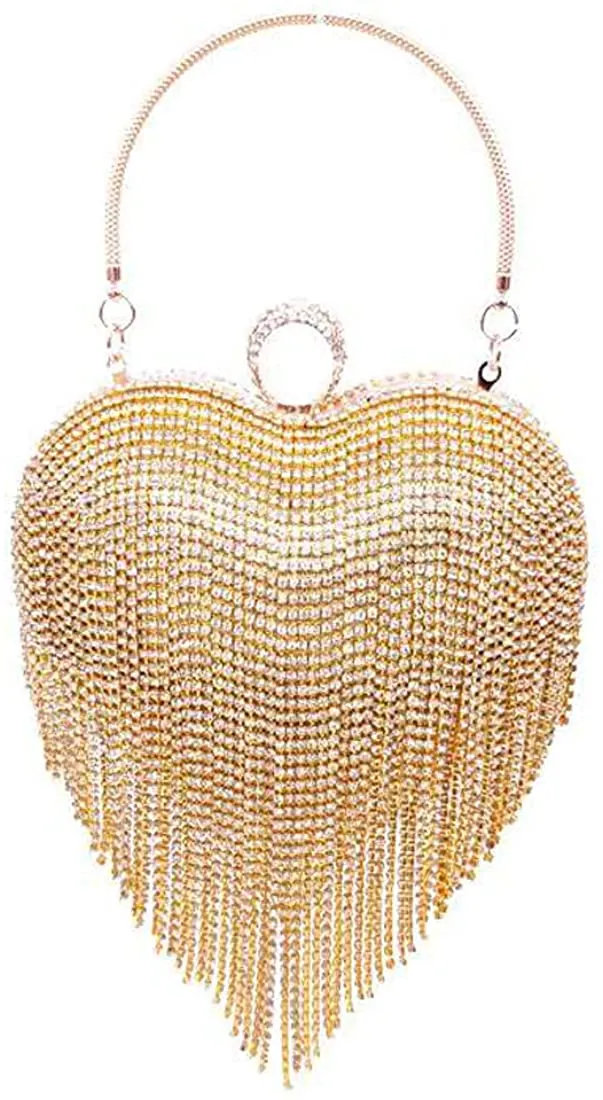 Luxury Black Heart Tassel Party Clutch Bag/Purse/Handbag