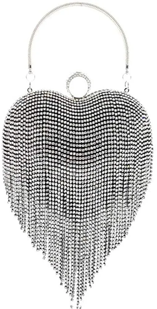 Luxury Black Heart Tassel Party Clutch Bag/Purse/Handbag