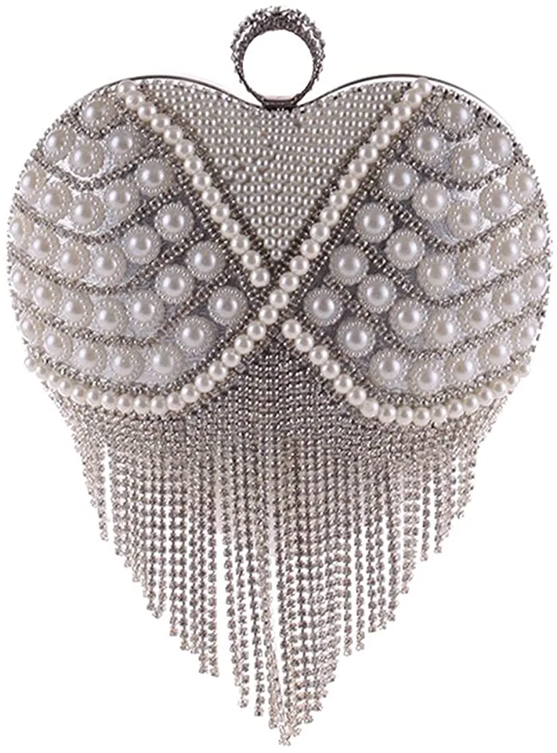 Luxury Black Heart Tassel Party Clutch Bag/Purse/Handbag